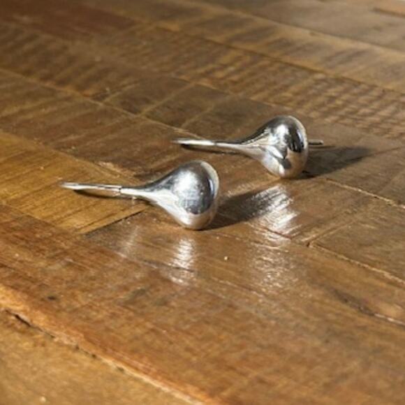 Vintage Sterling Silver 925 Teardrop Earrings Minimalist Sculptural Drop - Picture 3 of 4